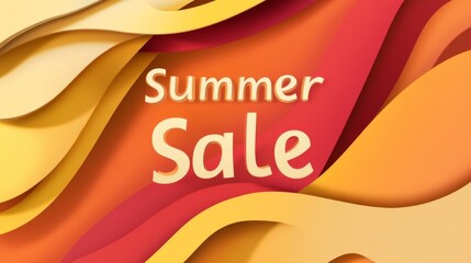 A colorful poster with the words "Summer Sale" written in bold letters. The poster features a wave-like design, which adds to the overall festive and summery vibe