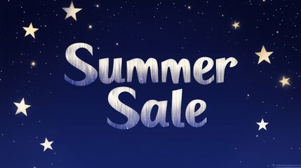 Fototapeta premium A blue background with stars and the words Summer Sale written in white. The stars are scattered throughout the background, creating a sense of excitement and celebration