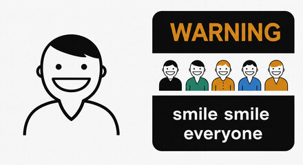 Fototapeta premium Warning sign with smiling faces digital illustration orange black white depicting caution conformity 