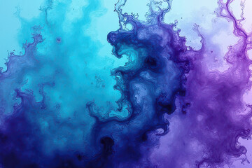 Mesmerizing Ink in Water: Swirling Turquoise & Violet Patterns in Experimental Photography