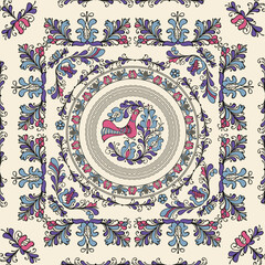Decorative background illustration inspired from Korond, Transylvania traditional ceramics, tile works and pottery. Editable seamless vector pattern.