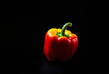 A red and yellow bell pepper on a black background.