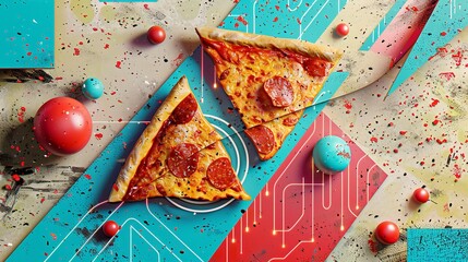 Obraz premium Slices of Italian pizza with salami on white table. Flat lay, top view.