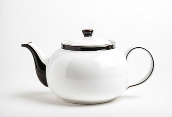 A white teapot sitting on top of a table.