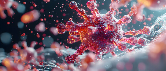 A detailed 3D render of a virus highlighting its complex structure. It can be used for educational purposes related to virology or for scientific visualizations.
