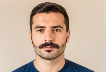 Obraz premium A man with a mustache and a blue shirt.