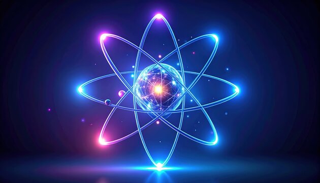 Vibrant Glowing Atom Model Science Energy Nuclear Physics Illustration
