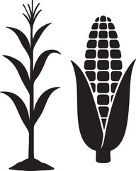 plant with corn fruit black silhouette design vector art illustration