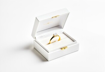 A white box with a gold ring inside of it.