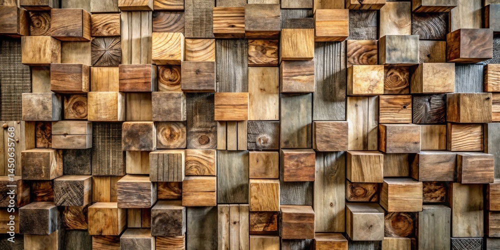 Poster A captivating mosaic of wooden blocks, each with its unique grain pattern and color, creating a visually rich and textured backdrop.