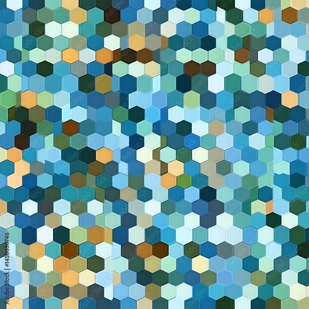 Poster abstract background texture of blue, green, and beige hexagons. the hexagons vary slightly in color 