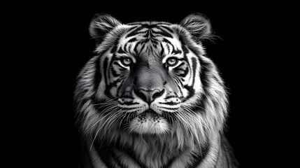 Powerful tiger portrait in monochrome