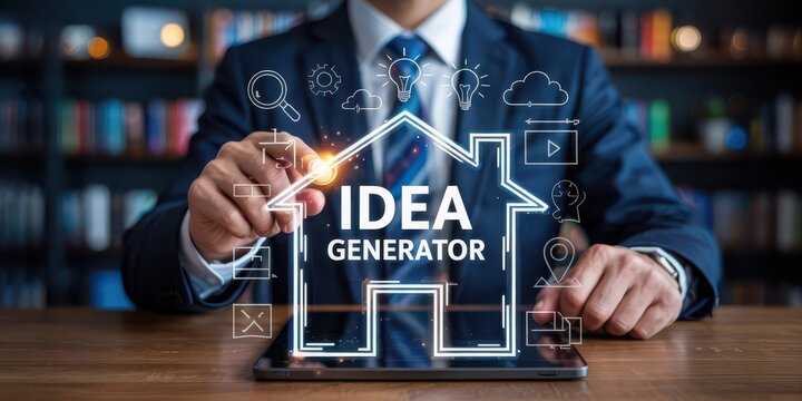 Businessperson drawing an idea generator graphic.