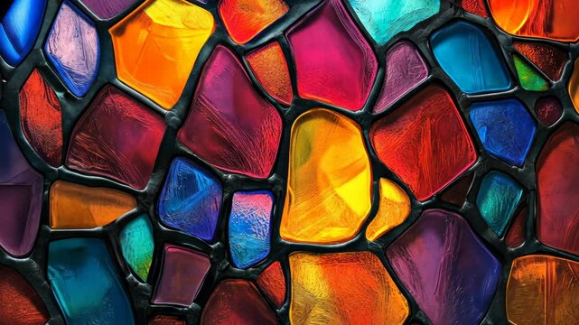 Vivid stained glass transition explores light and color dynamics