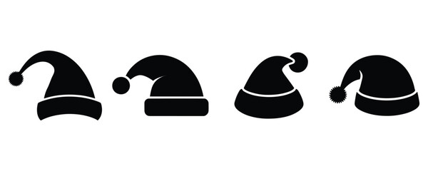 Silhouette Set of Santa Claus Hats for Christmas Design and Decoration.