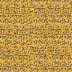 Seamless micro leopard print with dense tiny black dots on warm yellow background. Subtle animal skin texture, ideal for fashion textiles, wallpaper, packaging, and modern decorative design.