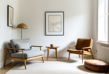 Fototapeta premium A living room with two chairs and a table.