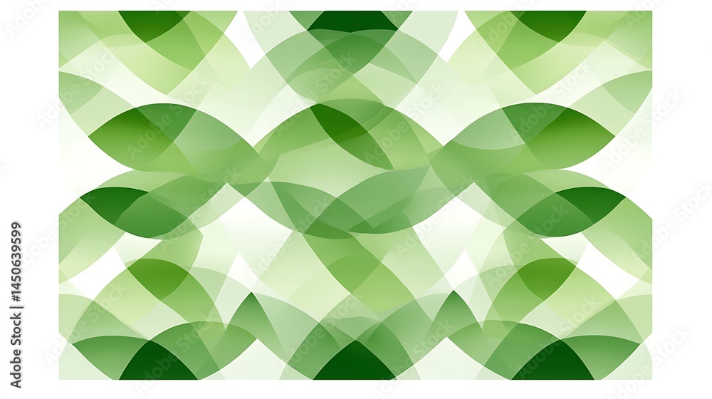 Poster abstract background with overlapping green leaf shapes in varying shades and translucency, creating 