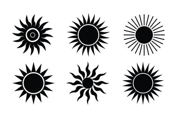 Set of Sun silhouette vector, Sun vector illustration
