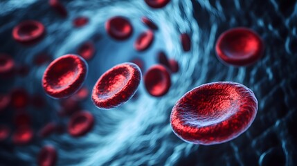 Red blood cells flowing in a blood vessel