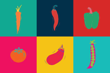 Colorful Minimalist Veggie Set – Bright Pop Art Food Illustration