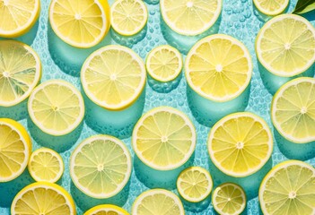 A bunch of lemons floating in a pool of water.