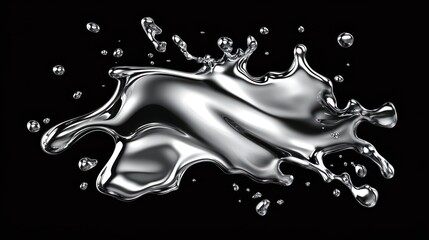 Abstract silver liquid splash isolated on black background.