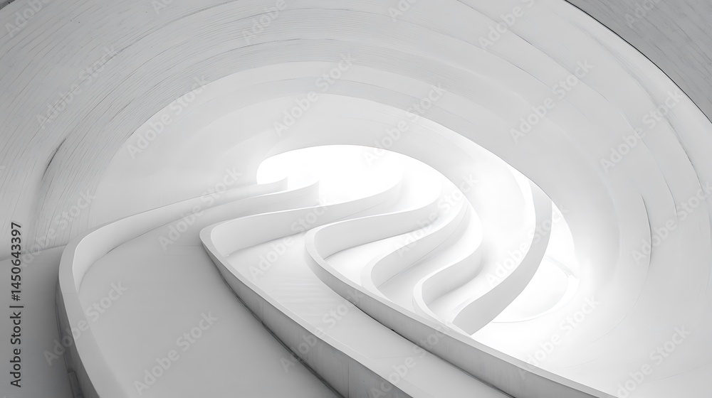 Poster abstract 3d rendering of a swirling white tunnel with soft lighting and smooth curves. the image fea