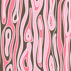 Abstract pink and brown wavy pattern with organic flowing shapes. Retro psychedelic background inspired by wood grain and liquid forms, perfect for fashion, wallpaper, branding, and modern design.