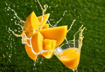A glass of orange juice being poured into a glass.