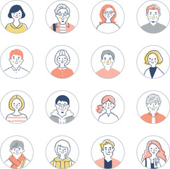 さまざまな若い男女　顔　アイコンセット　