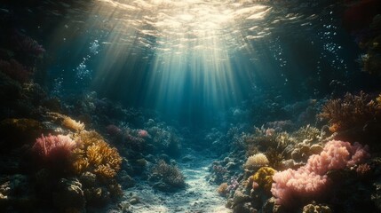 Underwater Coral Reef Scene With Sunlight Beams