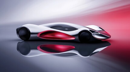 Obraz premium Silver sports car with pink accents on reflective surface