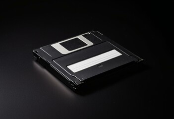 A floppy disk on a black background.