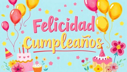 Cheerful Spanish Birthday Celebration with Balloons, Cakes, and Colorful Decorations