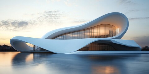3D render, abstract white curved architecture with empty space in the background. Concept of modern minimalistic building design