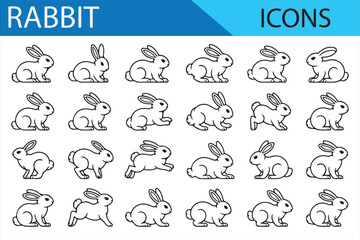 A set of playful rabbit icons for creative projects and illustrations.