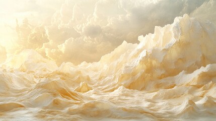 Pale, luminous cloudscapes, sculpted into ethereal mountain ranges.