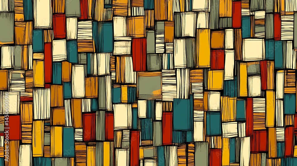 Poster abstract geometric pattern with multicolored rectangular shapes. the image features a blend of warm 