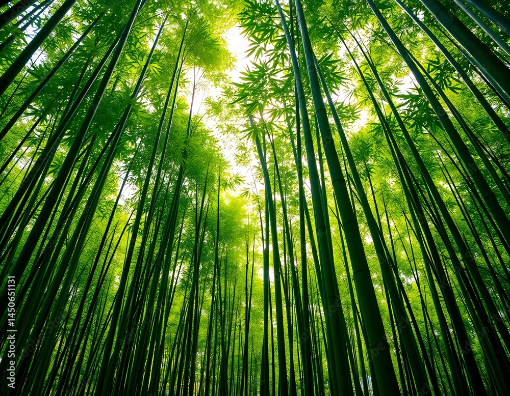 Aufkleber sunlight filters through vibrant bamboo forest greenery. towering stalks create a serene escape into