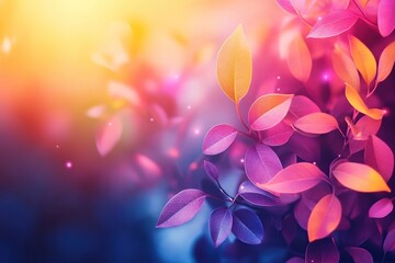 Fototapeta premium Colorful leaves create a vibrant display at sunrise in a tranquil garden setting