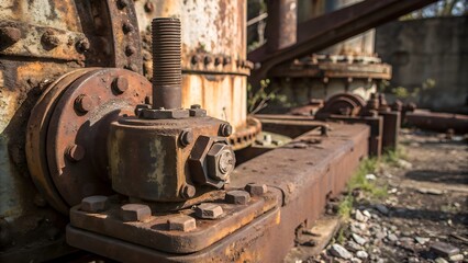 Closeup of Rusted Industrial Machinery with Detailed Bolts and Nuts
