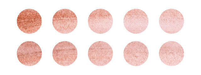 Light Watercolor elements drawn on paper. Circle Frames of beige background. Hand drawn collection in watercolor spots. Delicate Paper texture.