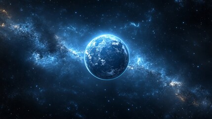 Obraz premium Blue Planet in a Glowing Nebula Space