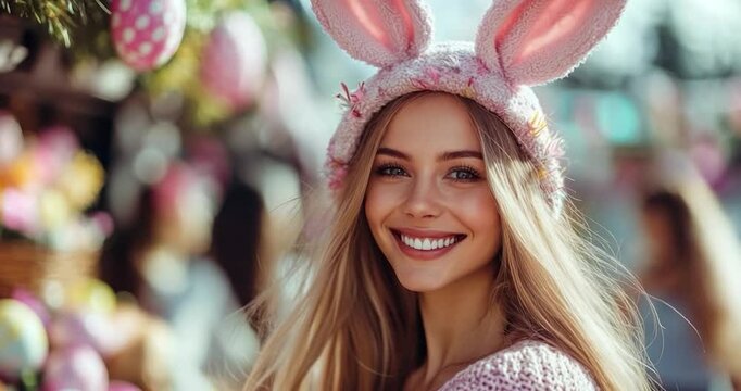 Woman bunny ears easter smile