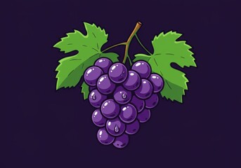 Cartoon illustration of fresh grapes with leaves
