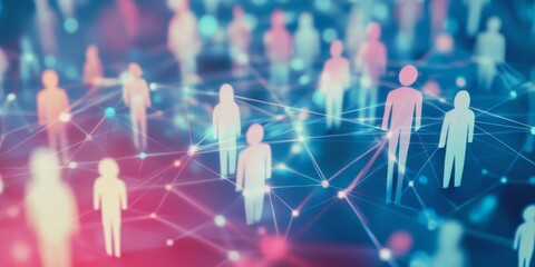 Colorful paper-like people on a network connection, a social media concept with human figures connected by lines.