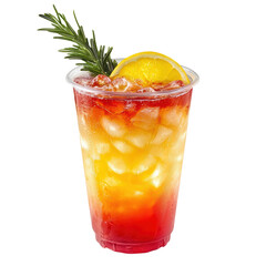 Refreshing Cocktail with Ice, Orange Slice, and Rosemary Garnish in Clear Plastic Cup for Summer Refreshment and Party Vibes