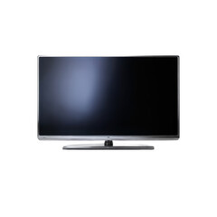 Close up of a flat screen television against a black background