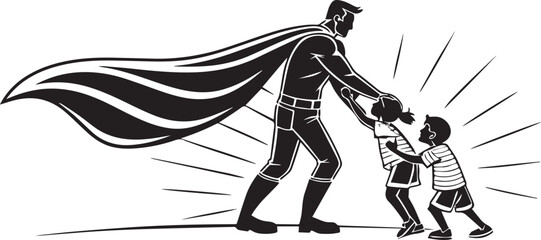 Super Dad Standing Silhouette with Cape